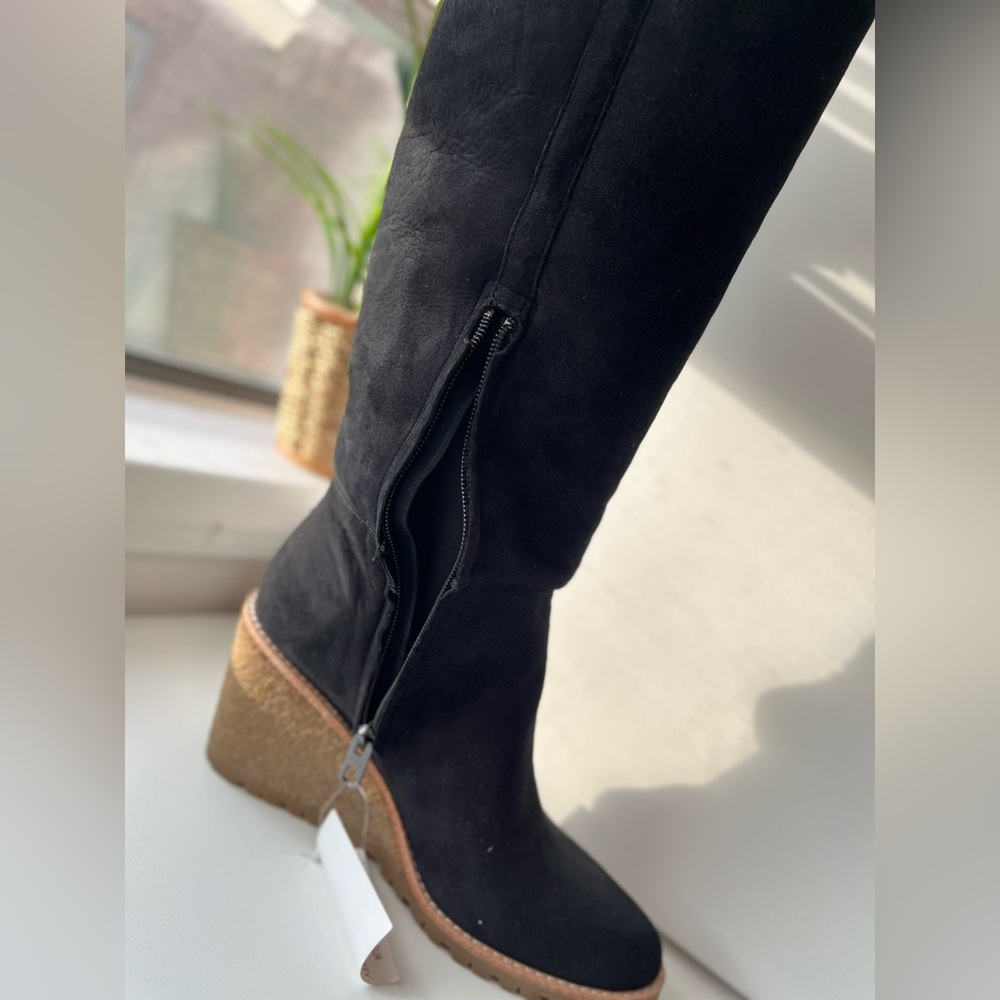 Authentic COACH Keely double faced heel NWT Black 8.5 suede leather wedge new - Picture 3 of 11